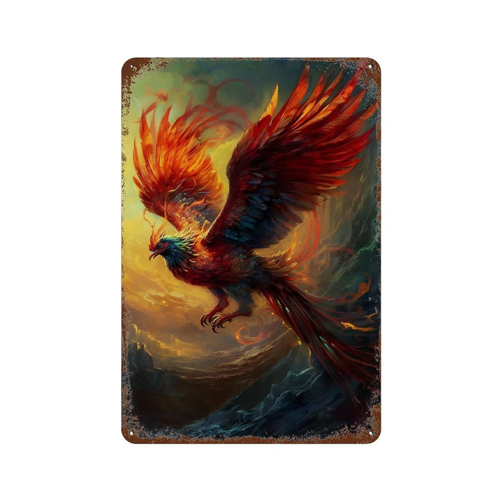 Phoenix Rust Effect Tin Sign 11.8"x7.9", Vintage Wall Decor for Bistro, Counter And Cafe Decor