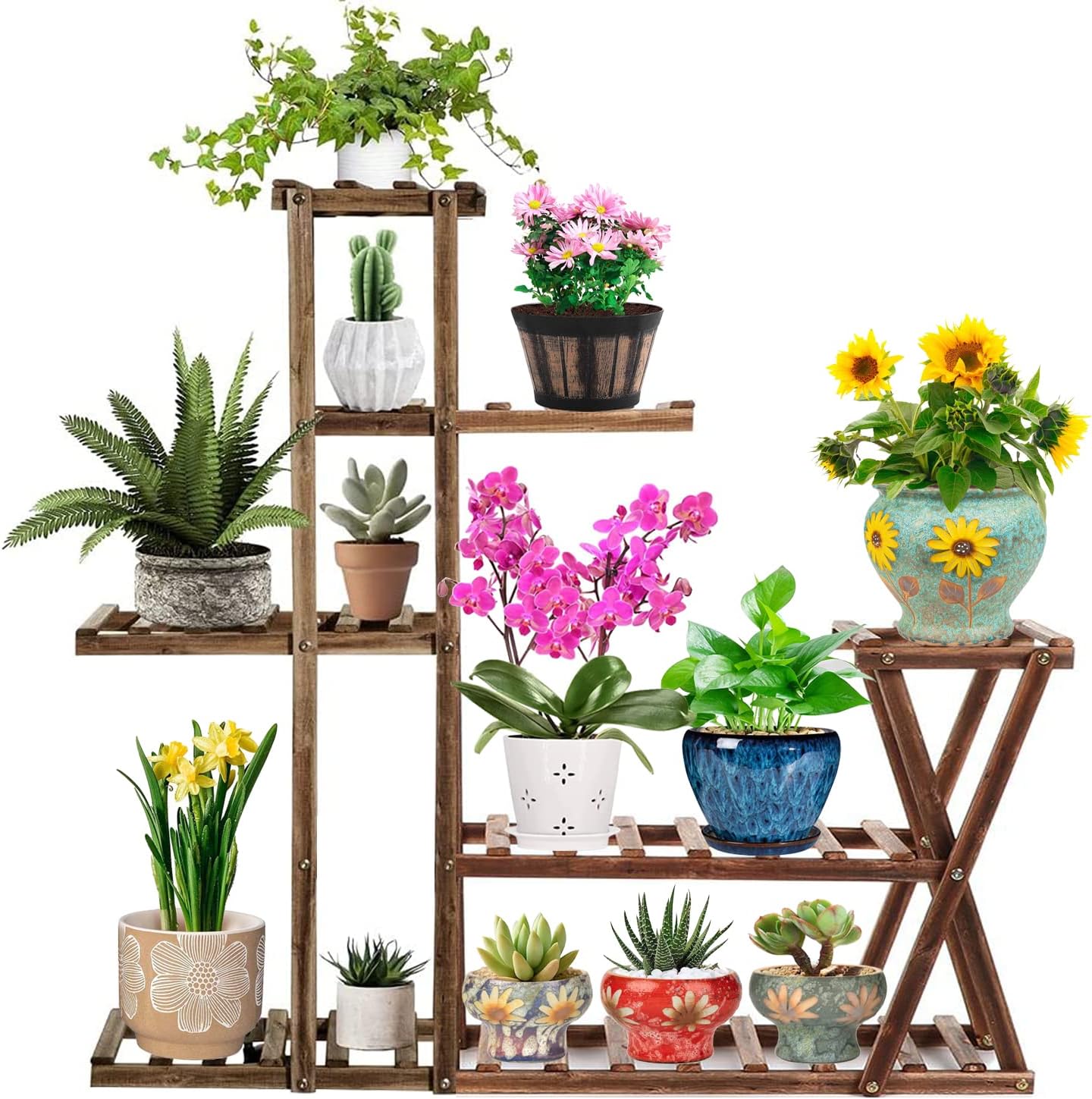 ybaymy Pflanzenregal Holz Blumenregal 5 Ebenen Blumentreppe Garten