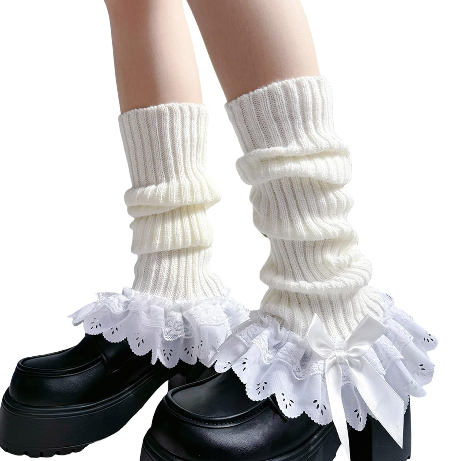 Wnxgnho Unisex White Womens Girls Lolitas Ruffle Frilly Leg Warmers Knitted Leg Sleeves Crochet Ankle Heap Socks Student Girls Foot Covers