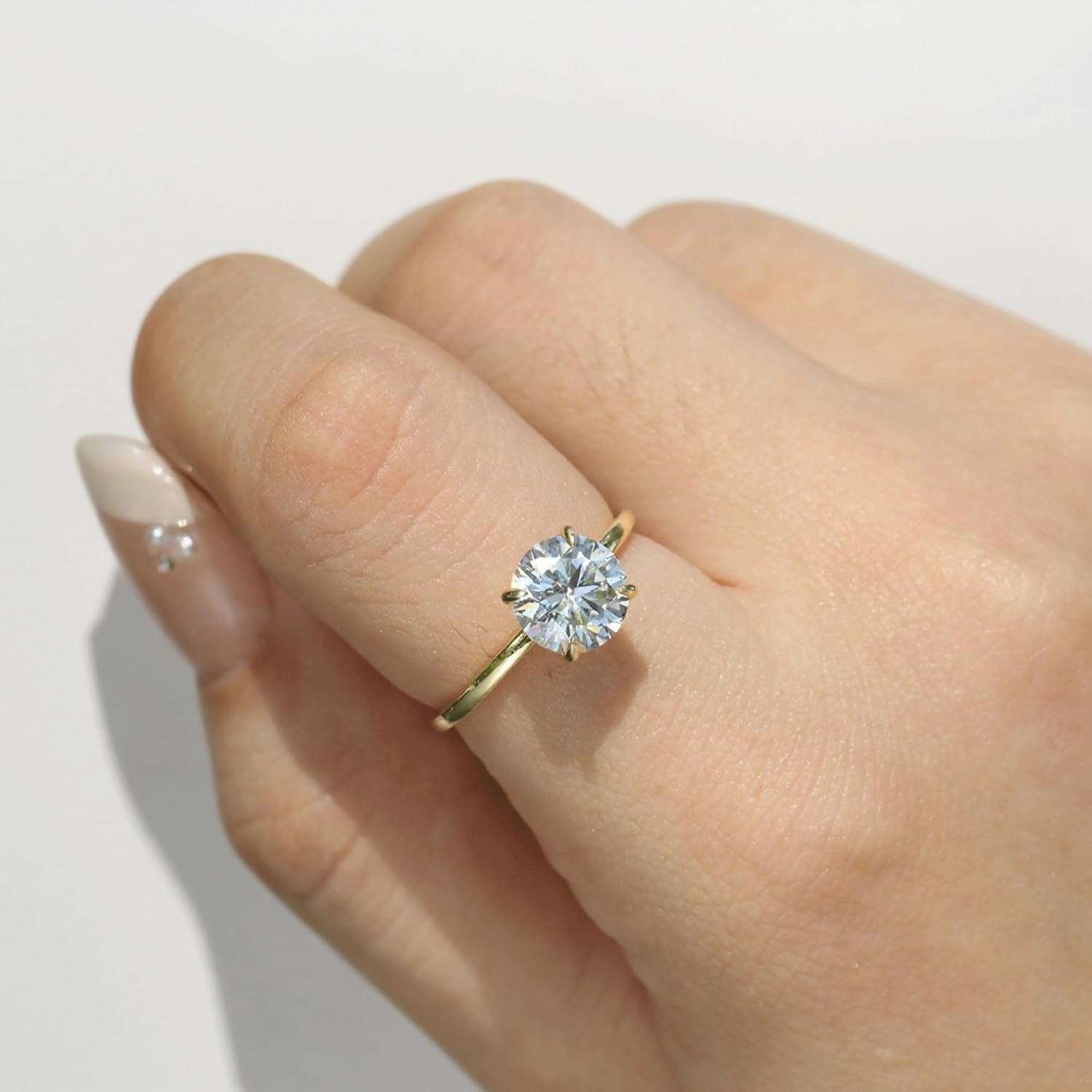 Round Wedding Band for Her 14K Gold Plated 925 Sterling Silver Round Cut Solitare Cubic Zirconia Engagement Rings for Women Anniversary Promise Eternal Fashion Jewelry Size 5-9