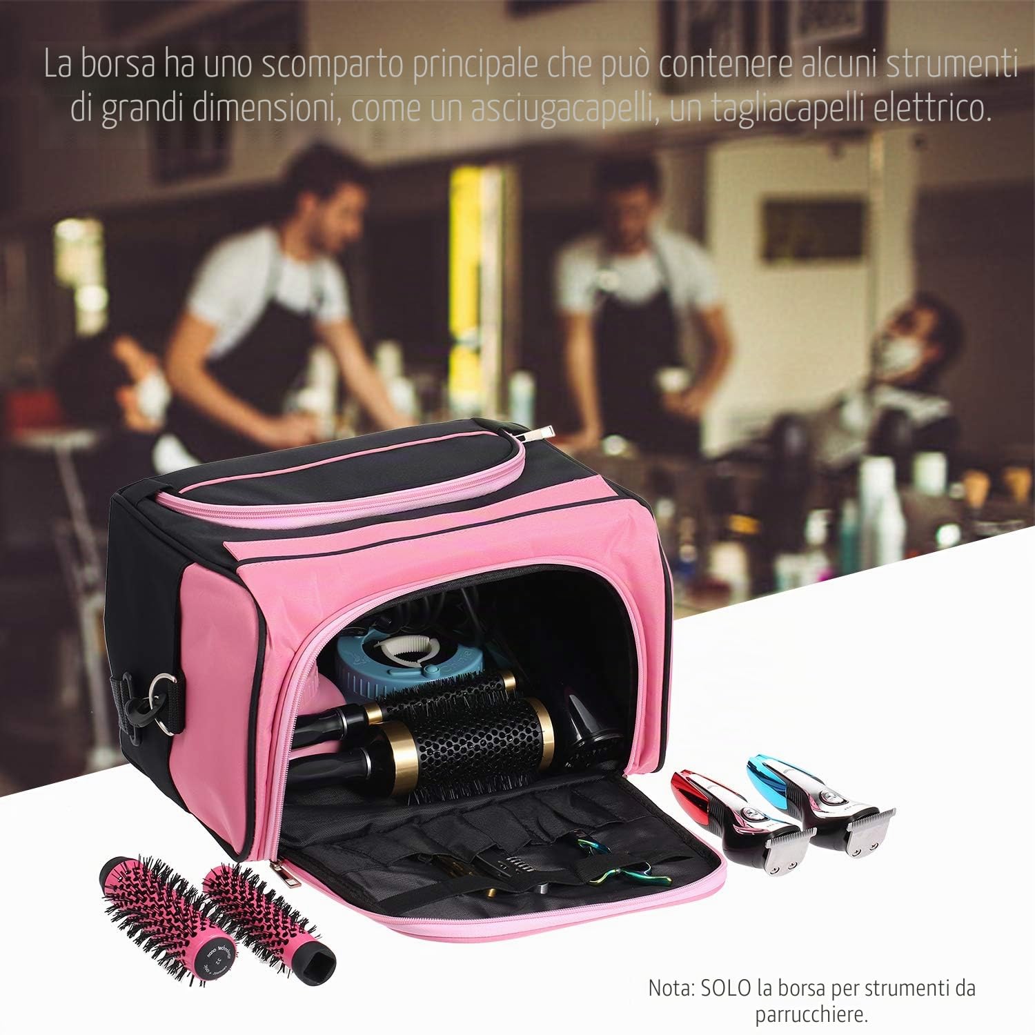 Borsa per attrezzi da parrucchiere, custodia portatile, borsa a tracolla per salone di parrucchiere professionale per parrucchieri, asciugacapelli, ferro per lisci, forbici e pettine