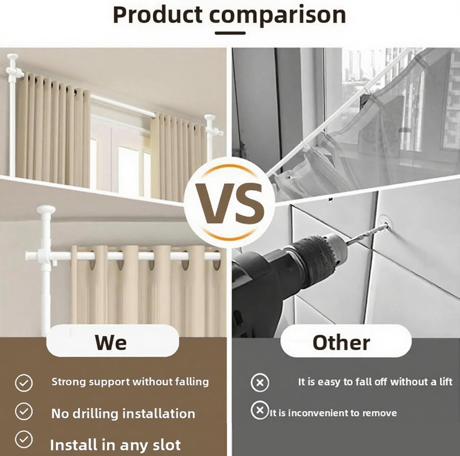 Luqeeg Room Divider Curtain Rod, No Drilling Wall Divider, Carbon Steel Adjustable Room Separator Floor to Ceiling Tension Rod for Space Partition Dorms Apartments Offices (A)