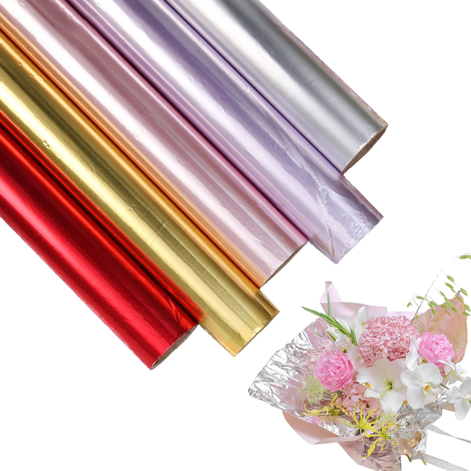 5 rolek metalicznego papieru aluminiowego - wodoodporne arkusze do pakowania kwiatów i prezentów, kreatywnych rzemiosł, bukietów kwiatowych, dekoracji ślubnych, imprez i (kolor: Pi0nk)