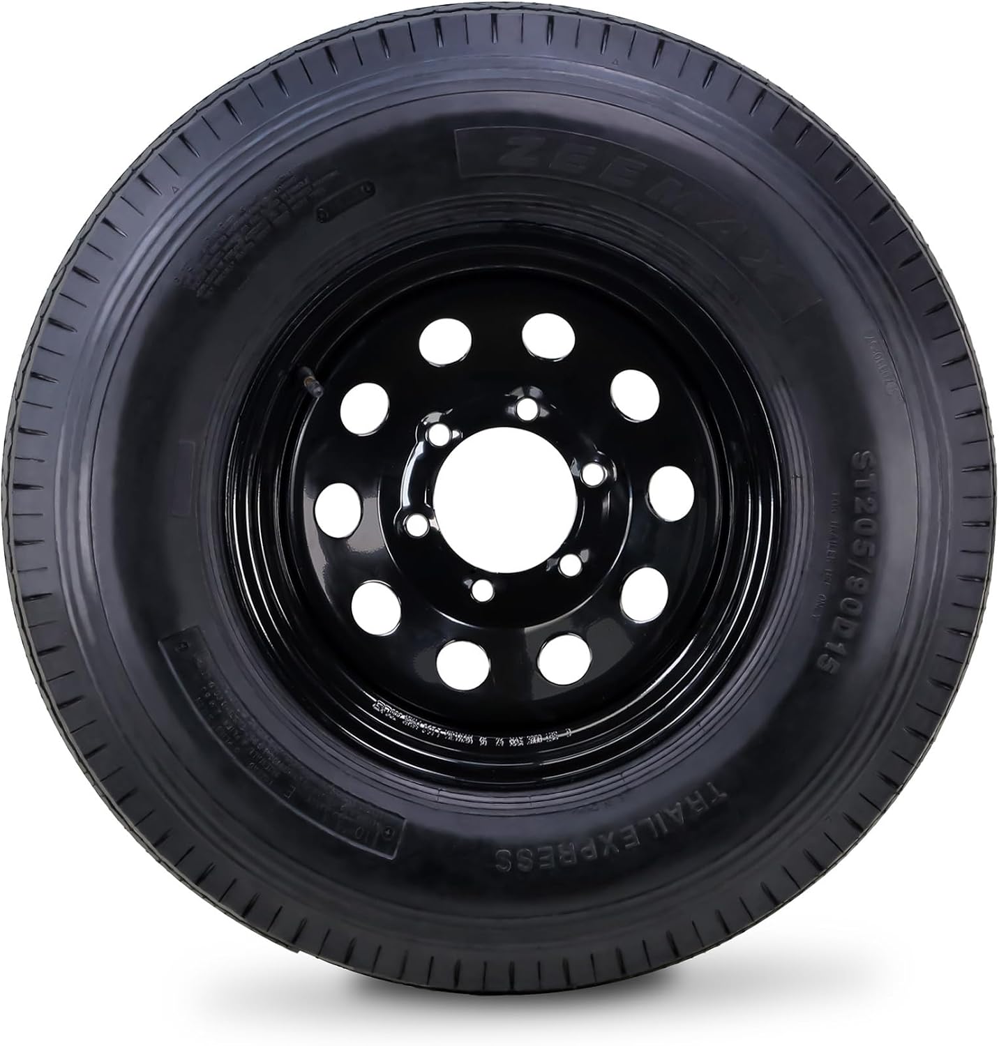 ZEEMAX Trailer Tire Wheel Assembly ST205/90D15 10-Ply E 118K 6 Lug on 5.5" PCD Black Mod Rim