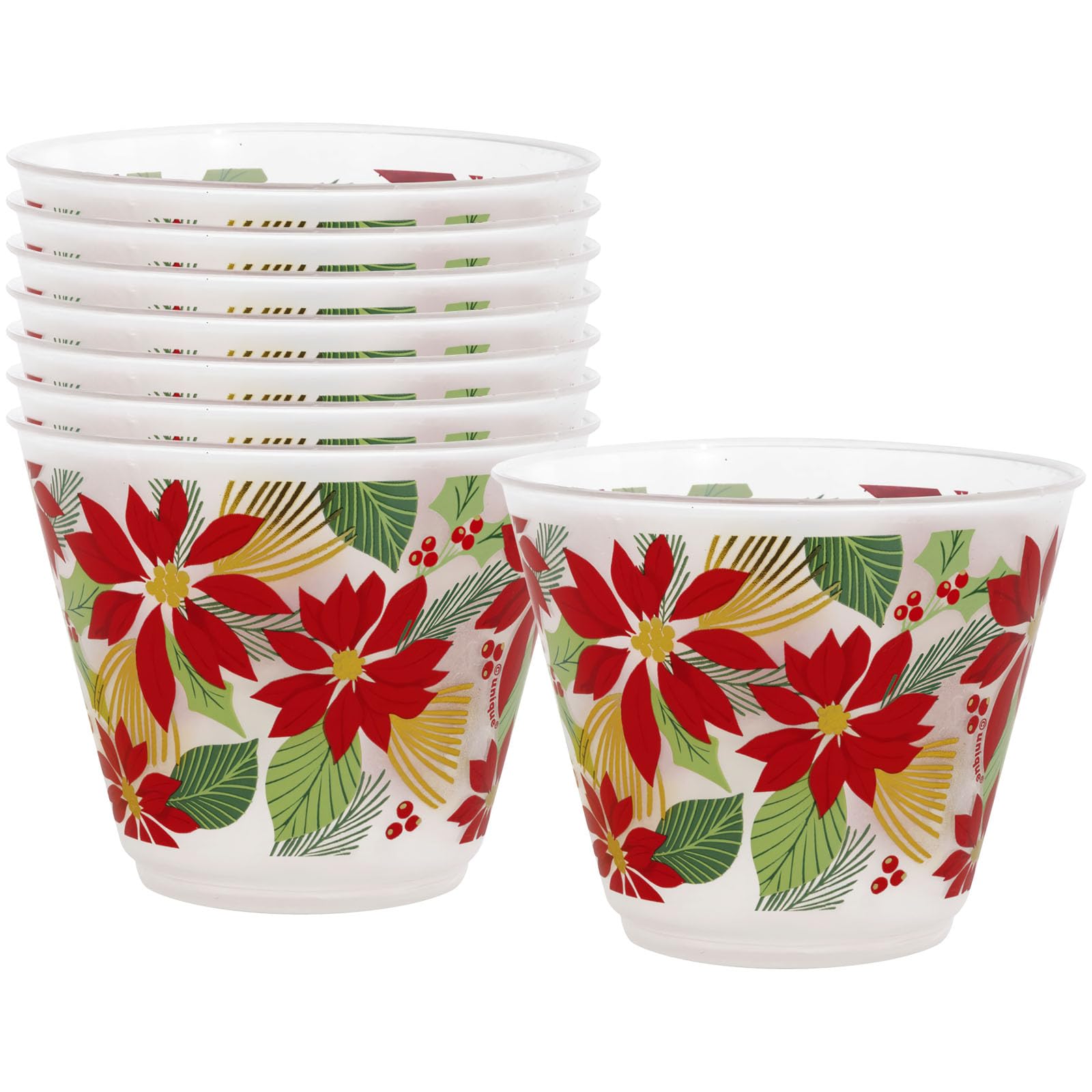 Unique Holly Blooming Foil Stamping White Plastic Tumblers 9 oz 8 Count - Durable Drinkware Ideal for Holidays