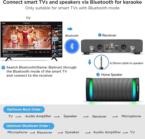 Miniatura 5 de Bietrun Micrófono inalámbrico, sistema de micrófono dinámico inalámbrico dual UHF inalámbrico de metal recargable para karaoke, reuniones, fiestas,