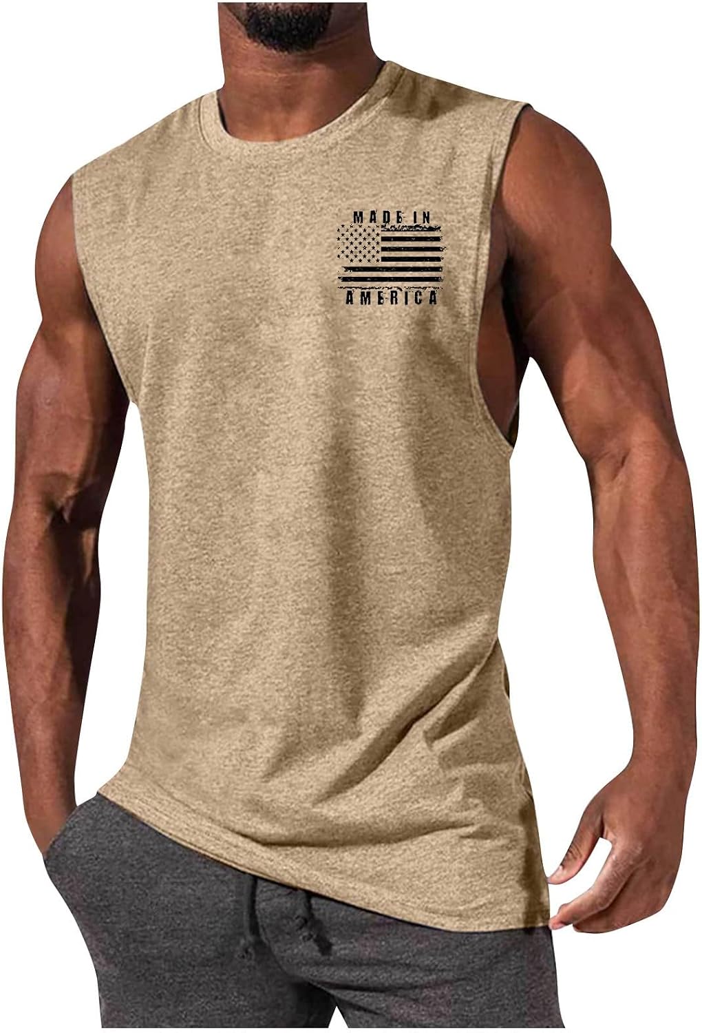 WENKOMG1 Men's American Flag Tank Top Sleeveless Print Casual Gym Athletic Workout Beach Shirts, S-3XL