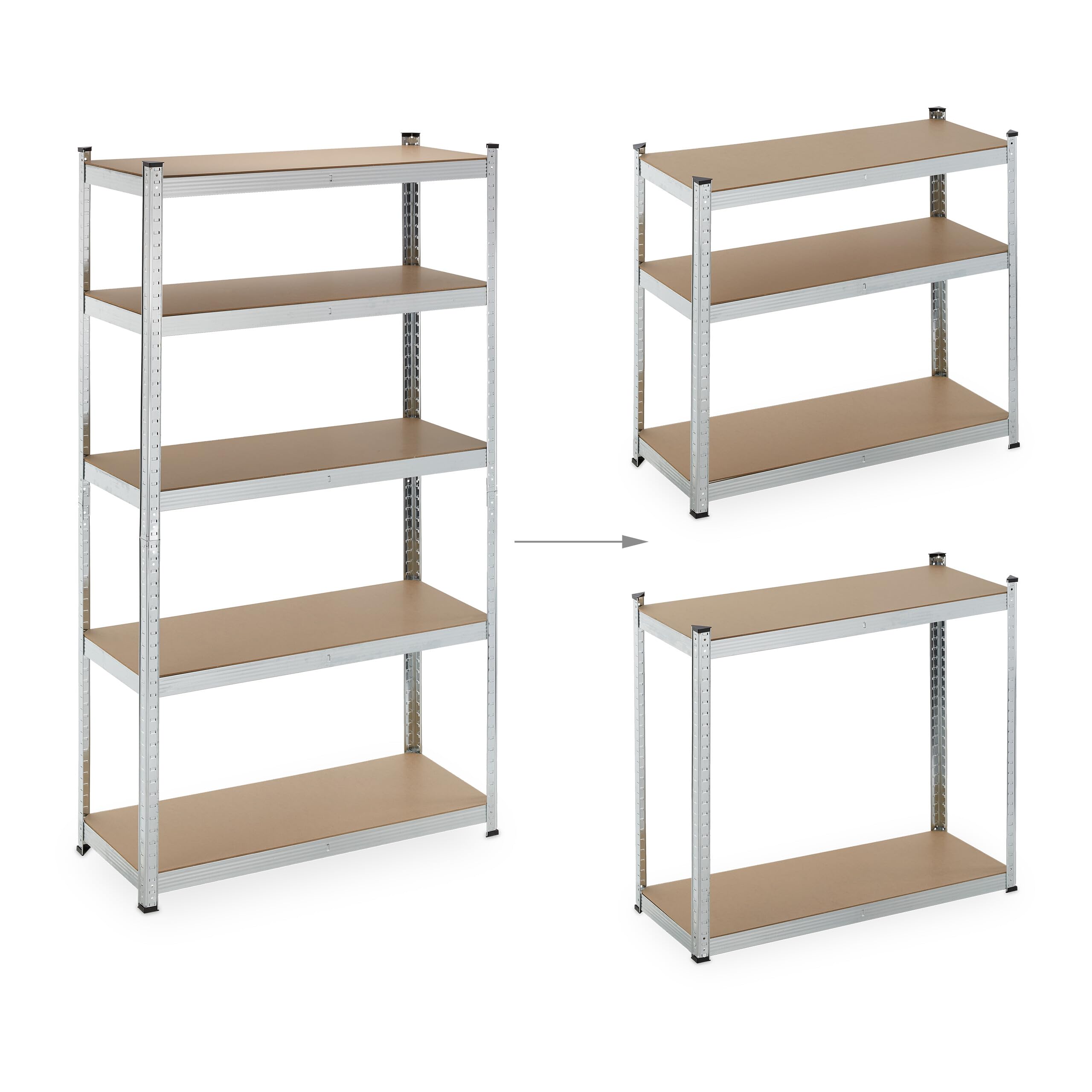 Relaxdays Scaffale Carichi Pesanti, Set da 2, 180x100x40 cm, 5 Ripiani Alta Portata 500 kg, Garage, Acciaio, Argentato