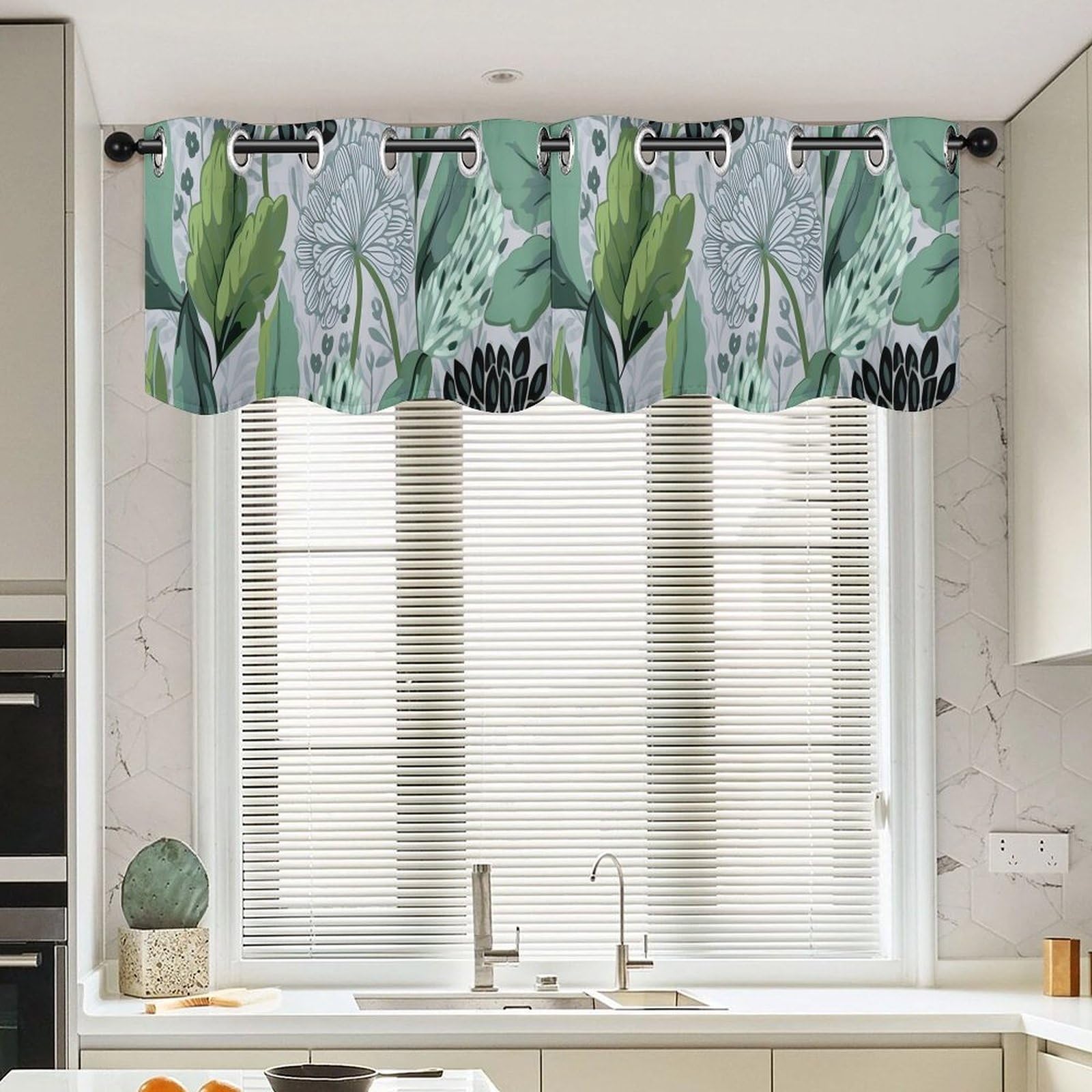 Rideaux de fenêtre oriental vert floral lot de deux cantonnières chinoiserie de 132x45 cm