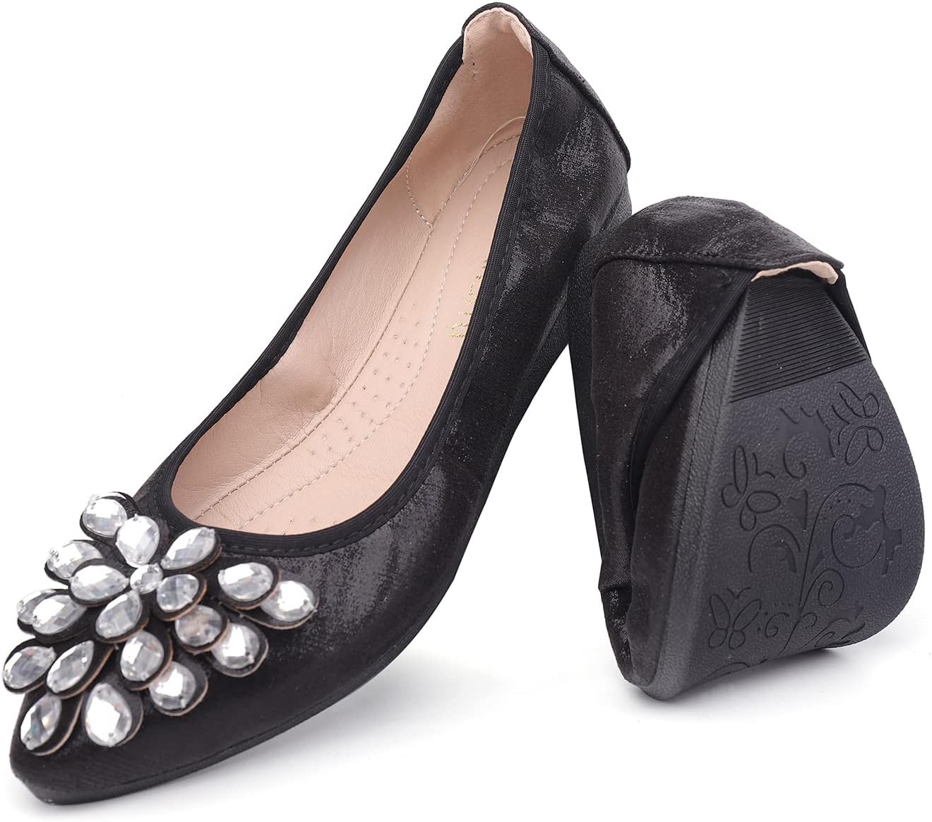 Flats Shoes for Women Rhinestone Wedding Ballerina Shoes Foldable Sparkly Comfort Slip on Flat Dressy Flats - Image 9