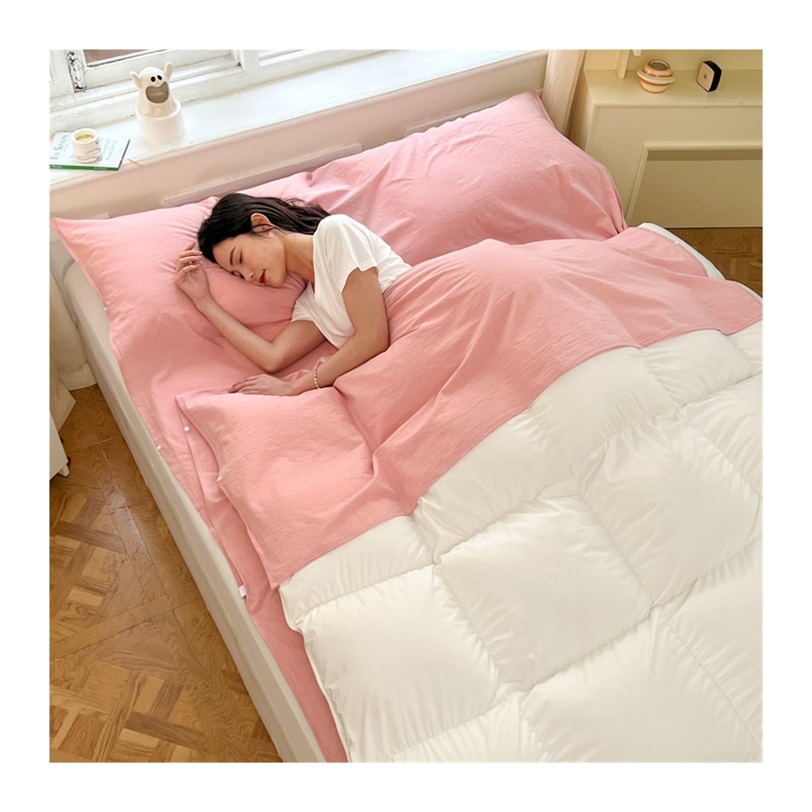 GBHMJU Sleeping Bag Liner Washed Cotton Adult Sleep Sack Gingham Travel Sheets for Hotel Travel Sleep Sack, Camping Sleeping Bag Liners for Cold Weather(Pink,200x210cm-78x82)