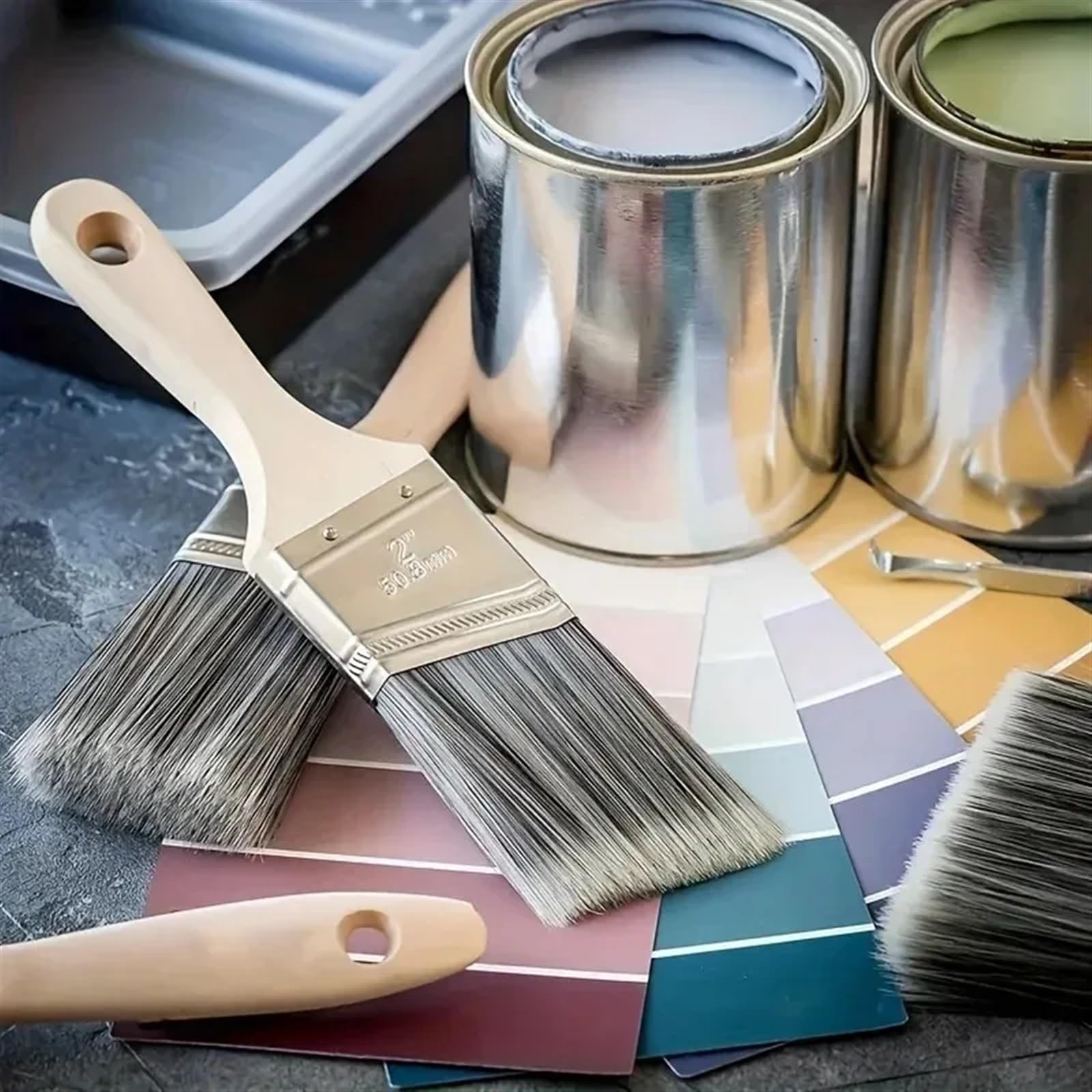 Pincel con mango de madera, Juego de 5 pinceles profesionales madera for pintar, planos y angulares, herramienta decorativa for bricolaje, for muebles paredes