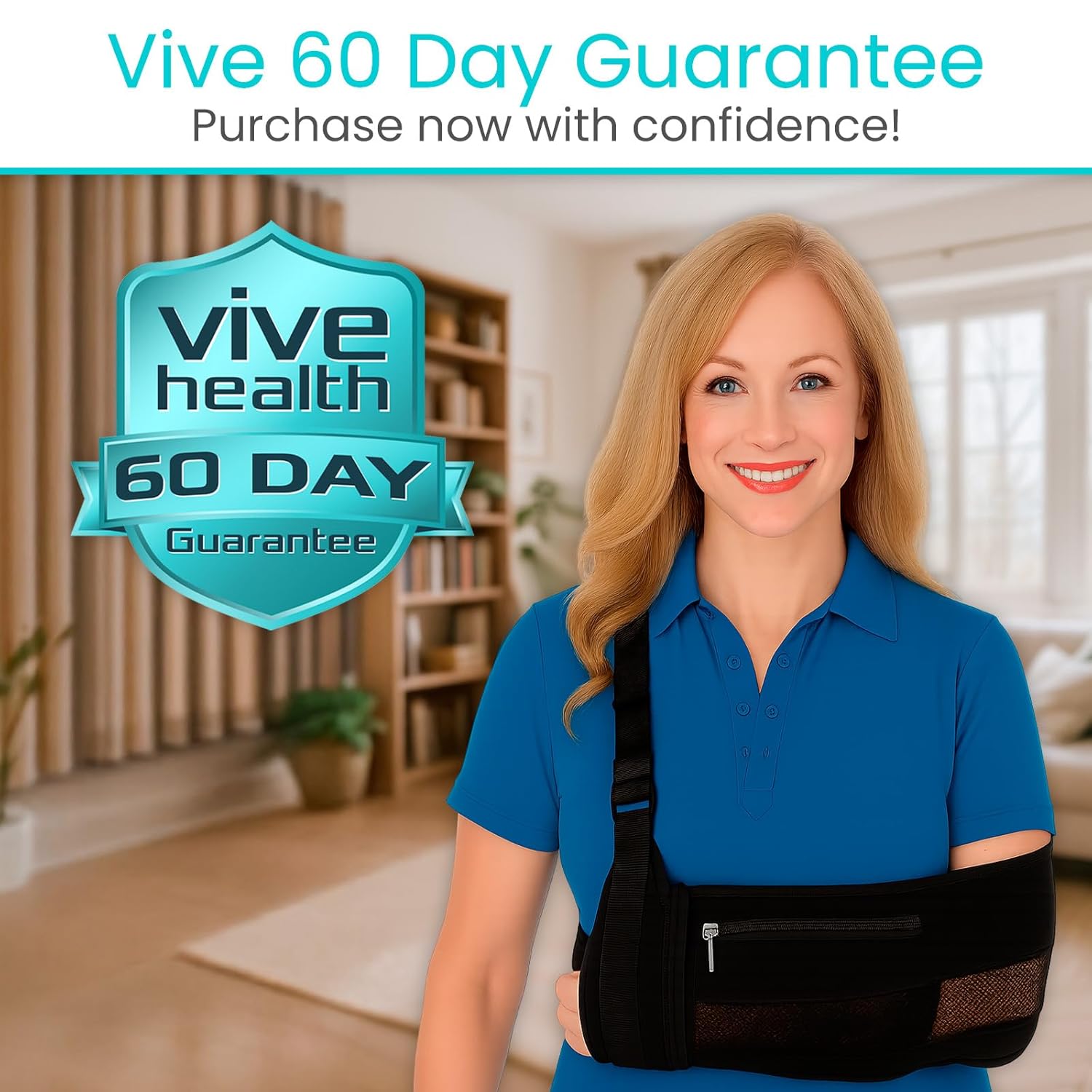 Vive Medical Arm Sling for Shoulder Injury (Left or Right)- Shoulder Immobilizer for Broken Arm, Rotator Cuff, Elbow, Clavicle - Support Holder Brace For Men & Women- Adjustable Strap, Side Pocket (Black) - Image 9