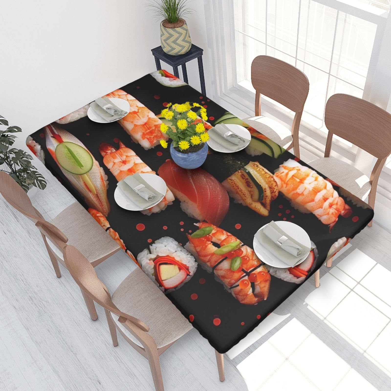 WPKJU Japanese Sushi Shrimp Printed Tablecloths 4ft Rectangular Table Covers Washable Polyester Decorative Table Cloth for Dining Table Picnic Wedding