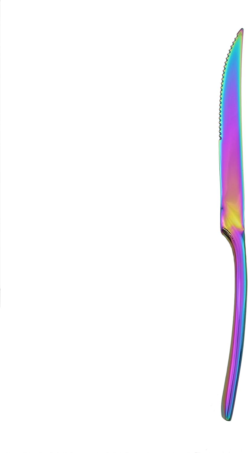6 Pieces Colorful Rainbow Serrated Steak Knife Set, Mirror 18/10 Stainless Steel Flatware Set
