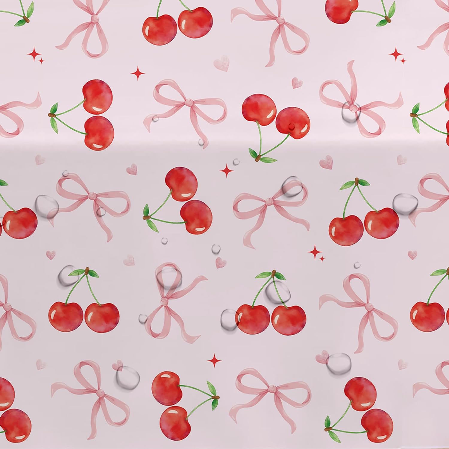 Cherry and Bows Birthday Decorations Tablecloth, 3 Pack Disposable Pink Coquette Bow Cherry Table Cover Supplies for Girl’s Birthday, Baby Shower, Bridal Shower, Bachelorette, 86in x 55in