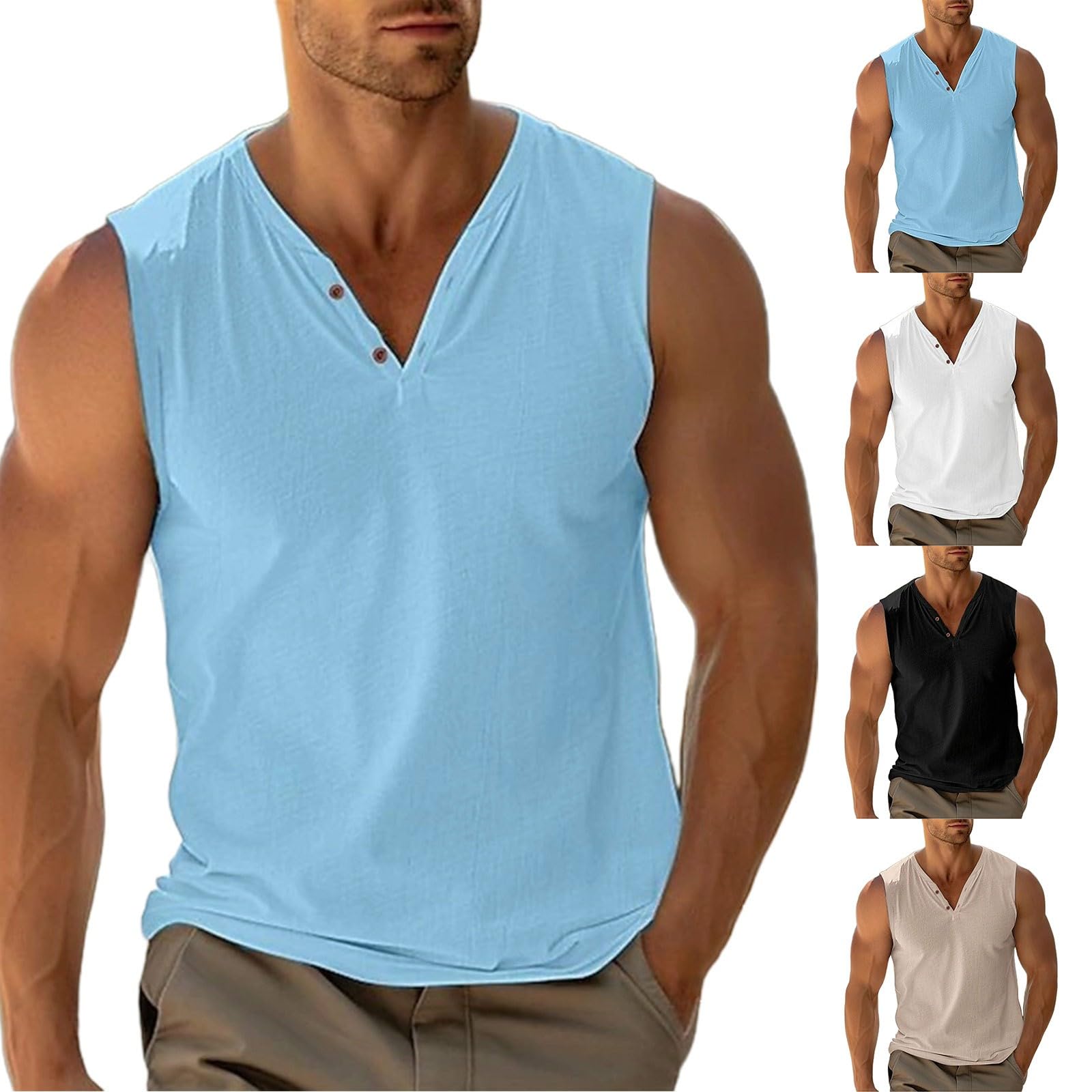 Camiseta Tirantes Hombre Gym Running Verano Basic Tank Top Camisetas sin Mangas Deporte Chalecos Deportivos Original Casual Transpirable Vest T-Shirt Cuello V para Musculación y Correr Entrenamiento