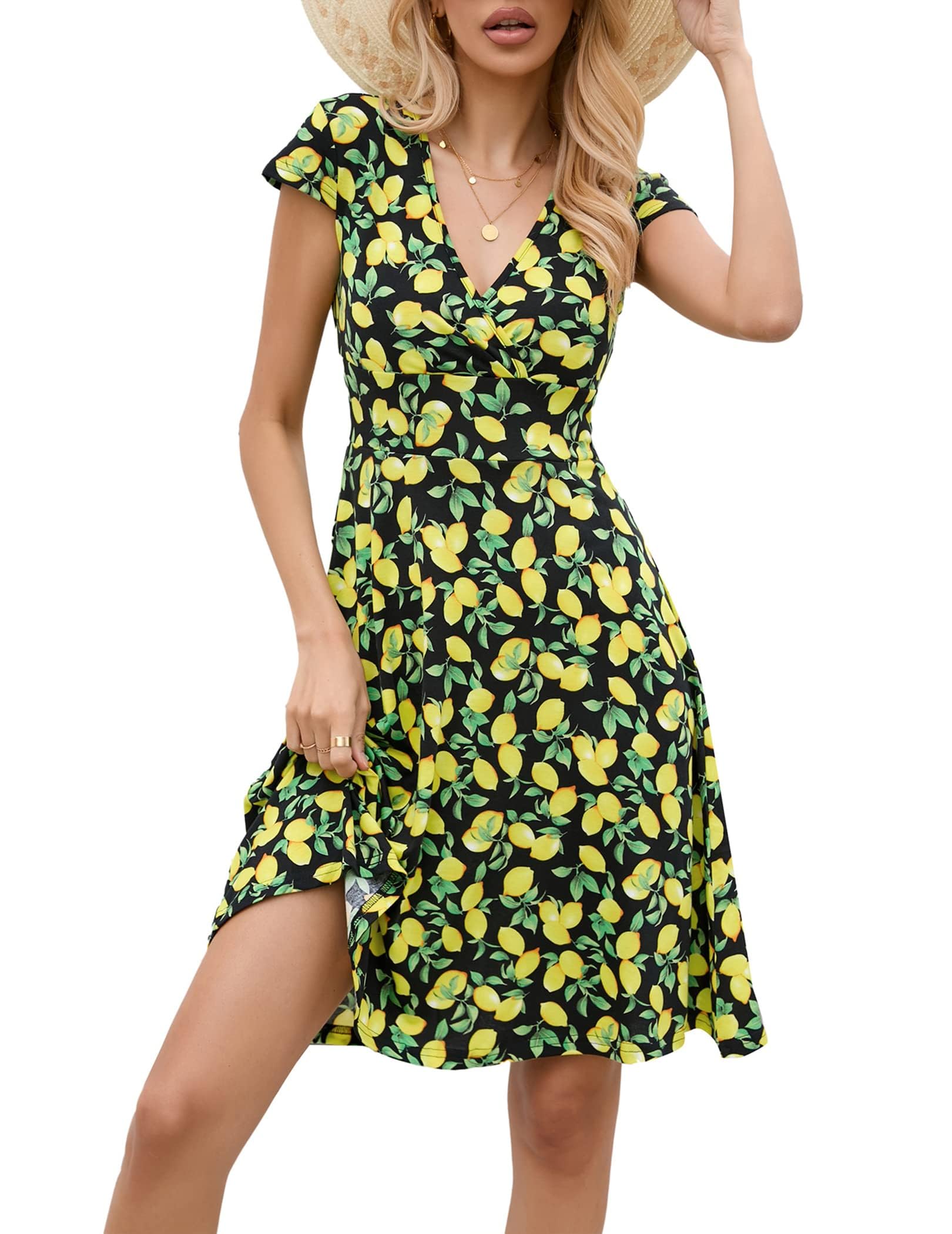 Zeagoo Robe Ete Femme col V Manches Courtes Portefeuille Robes Fleurs