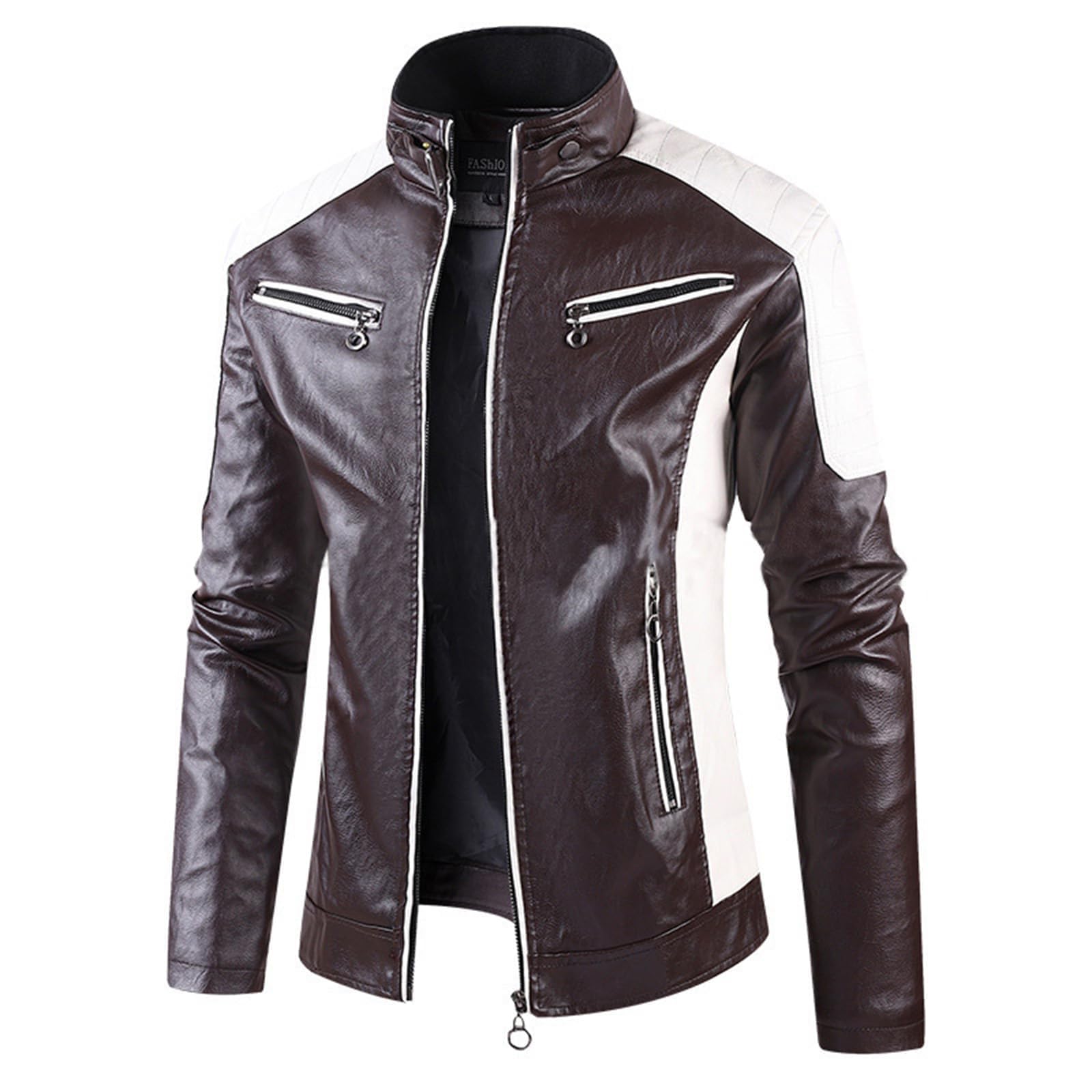 Leather Jacket Mens Stand Collar Fall Zip Up Casual Windbreaker Motorcycle Jacket PU Biker Outwear Coat