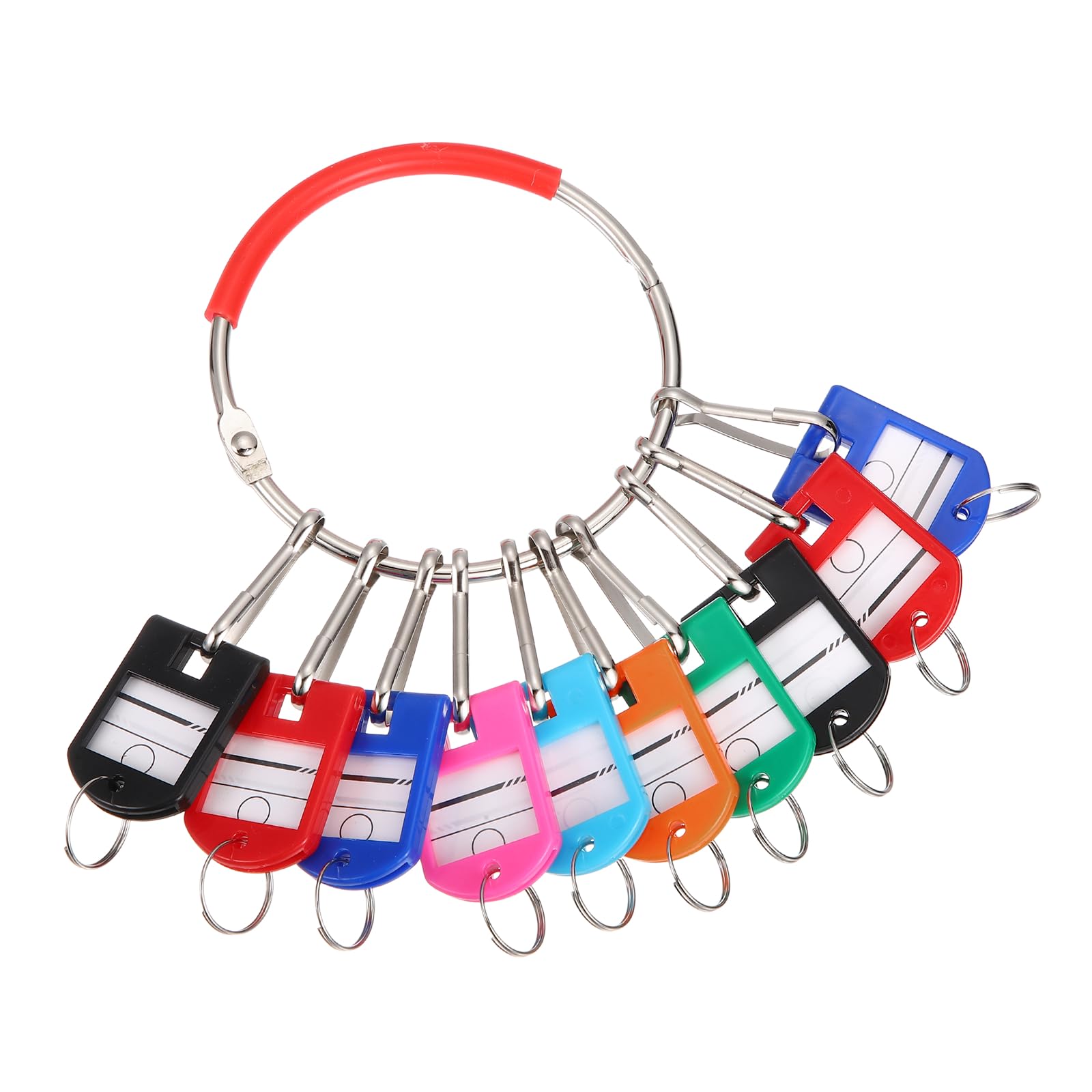 PATIKIL 10Pcs Key Tags with Labels, Portable Key Organizer Metal Ring with 10Pcs Individual Spring Hooks Keychain Tags Identifiers Holder and Plastic Handle for Hotel Office, Multicolor