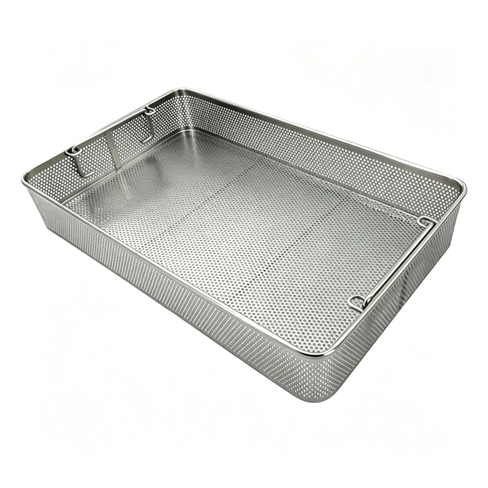 Cesta de esterilización, bandeja de malla de acero inoxidable 304 con tapa, diseño perforado de 2 mm para herramientas de instrumentos médicos de hospital y laboratorio