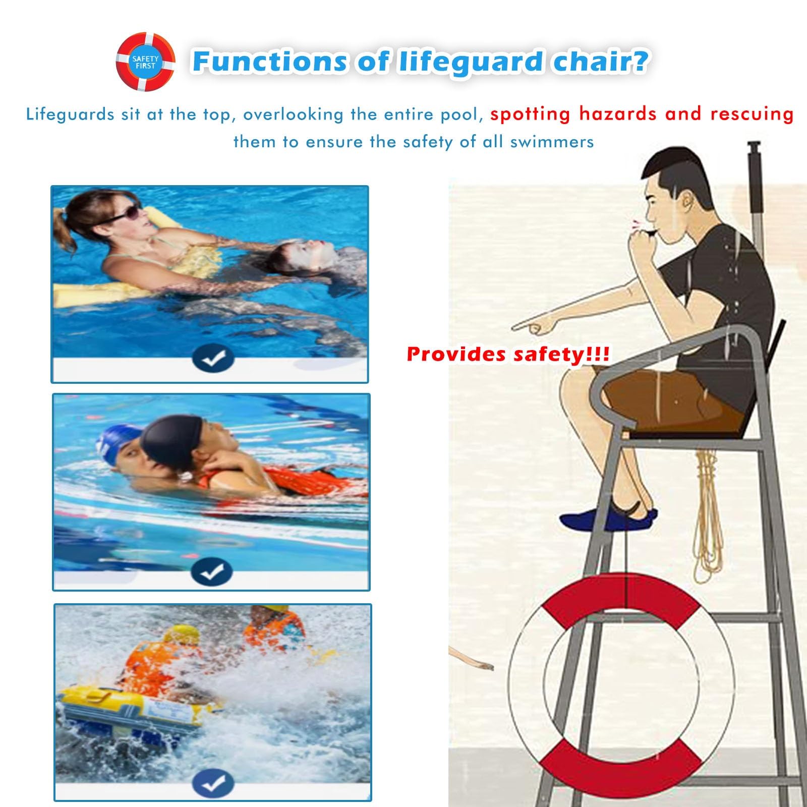 Chaise de Sauvetage/Piscine Sauveteur Échelle Chaise De Sauveteur avec Parasol pour Piscine, Chaises D'observation De 180cm 150 120 Cm De Hauteur(180cm/5.9')