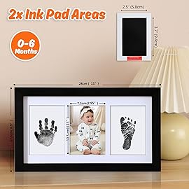 PewinGo Hand and Footprint Kit,Inkless Handprint Kit with 2 Safe Clean-Touch Ink Pads and a Wooden Baby Picture Frame Gifts for New Parents, Shower Gift-Black