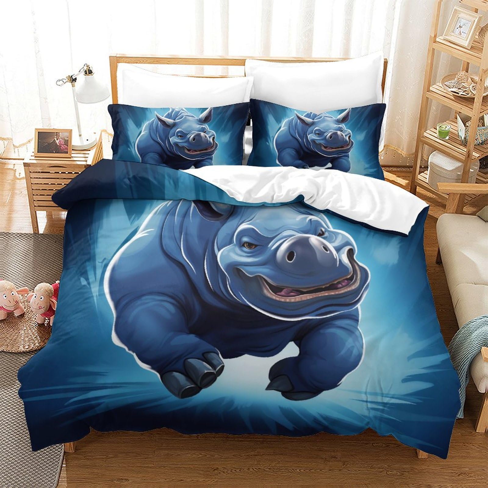 Housse de couette rhinocéros grand lit pour une ambiance safari moderne dans la chambre