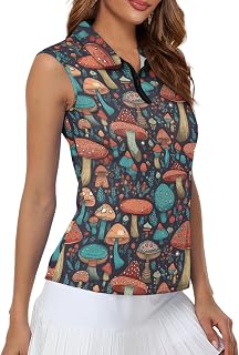 Irisjudy 1/4 Zip Up Tennis Golf T-Shirts for Women Novelty Animals Floral Lightweight Sleeveless Collared Tank Top Quick Dry