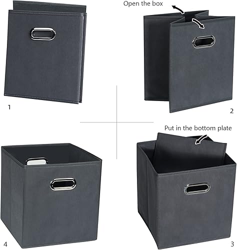 Vista 40 de Contenedores de almacenamiento de tela de tela, organizador de cubos de tela con asas dobles, cestas de almacenamiento plegables para el hogar
