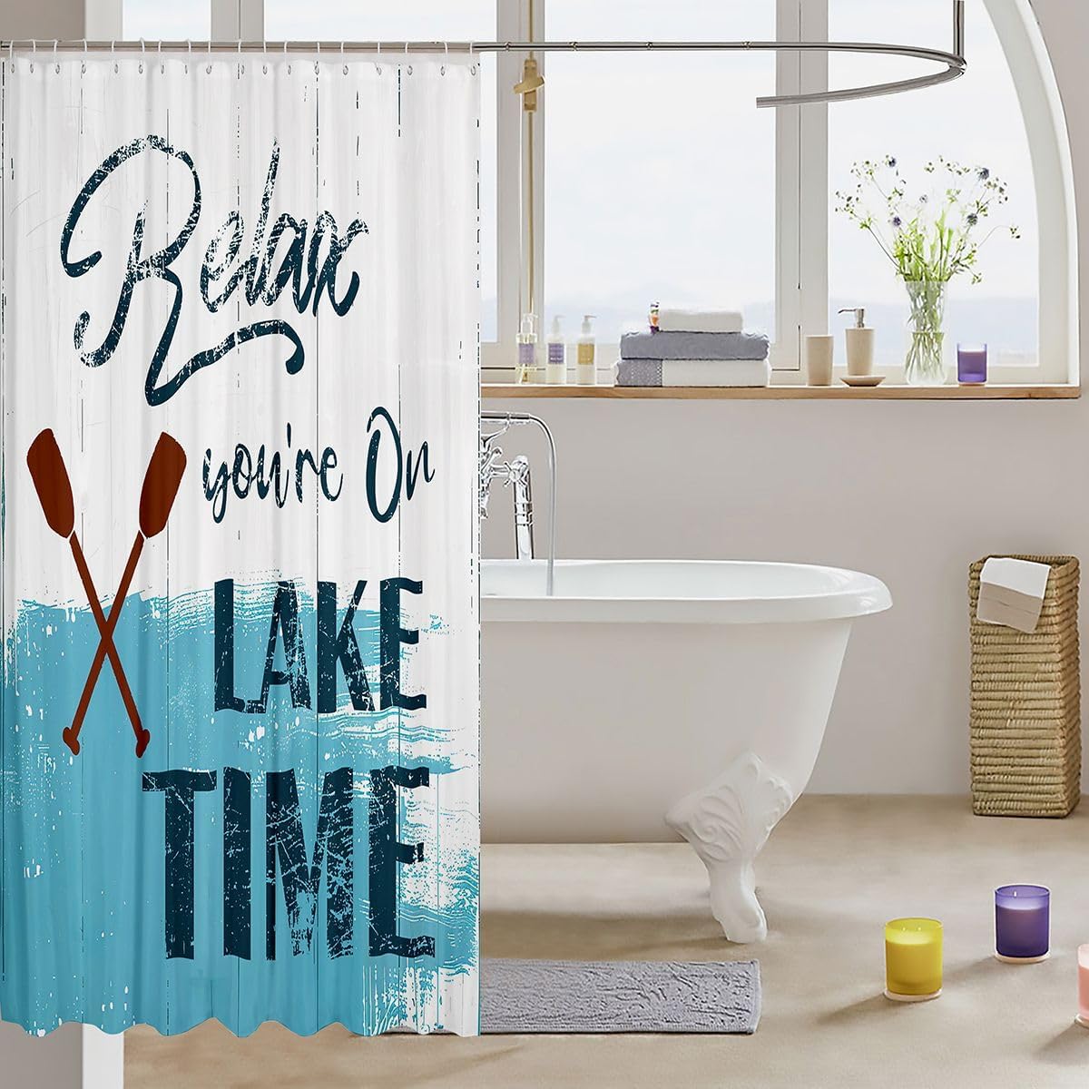 Lake Fabric Shower Curtain, Boating Bathroom Shower Curtain Sets 72" W X 84" L, Lake Paddle Decor Shower Curtain Lake House Decor For The Home, Coastal Rustic Farmhouse Waterproof Bathroom Curtains