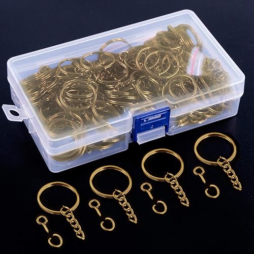 Miniatura 7 de Swpeet Juego de 450 llaveros de bronce de 1 pulgada y 0.984 in, incluye 150 llaveros con cadena y 150 anillos de salto con 150 pines de ojo de