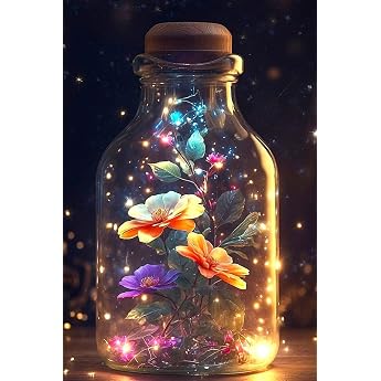 Picmondoo Diamond Painting - 40 x 60 cm - Luminous Flower Magic Square resin stones AB stones rhinestones & metallic colours clear grid pen wax & bowl for relaxed DIY