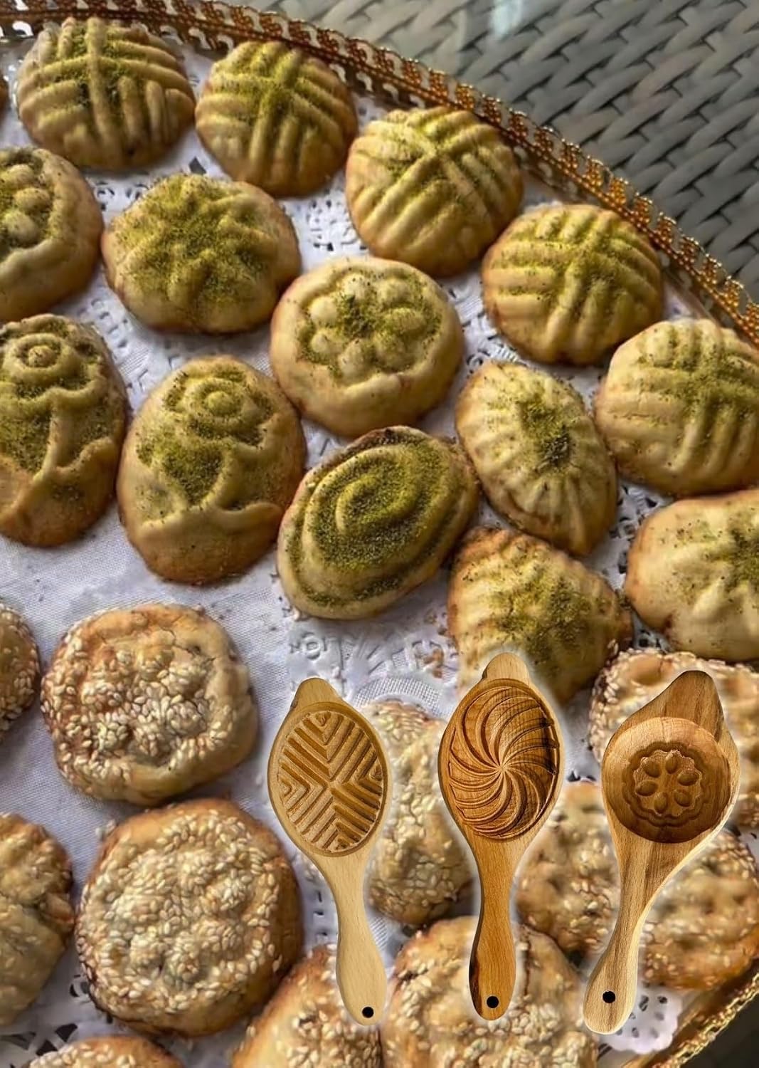 Traditional Wooden Cookie, Cake & Pastry Maamoul Mold Press New Design Middle Eastern Cookie Mold (Flower Design)
