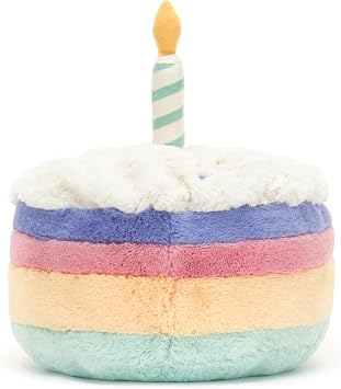 Jellycat Amuseables Rainbow Birthday Cake Stuffed Toy, Medium 6 inches - Dessert Plush - Birthday Gift