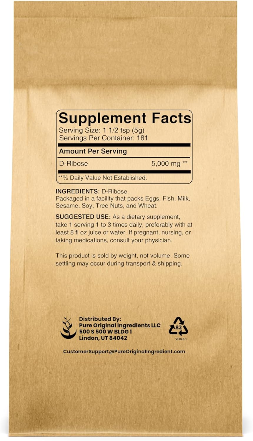 Pure Original Ingredients D-Ribose (2lb) Nutritional Supplement, Non-GMO, Gluten-Free, Unflavored