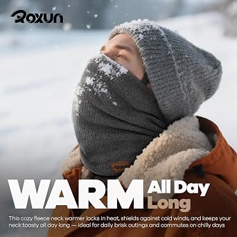 ROXUN Winter Neck Gaiter, Neck Warmer Cover Ski Gaiters for Men/Women | Soft Thick Fleece; Gentle on Skin; Stretchy Fit; Multi-function; Elegant Chic Look; Multi-color Options