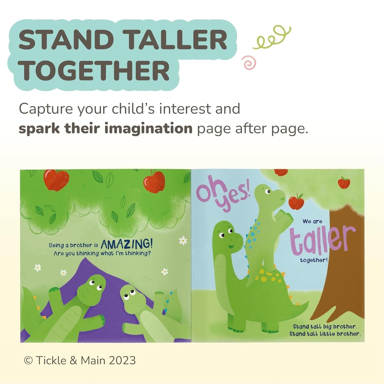 Tickle & Main Big Brother Gift Dinosaur Stuffed Animal Set - 3-Piece, Green, Ages 2+ - Sibling Matching Plush Dinosaurs with Stand Taller Together Book - Sibling Gifts