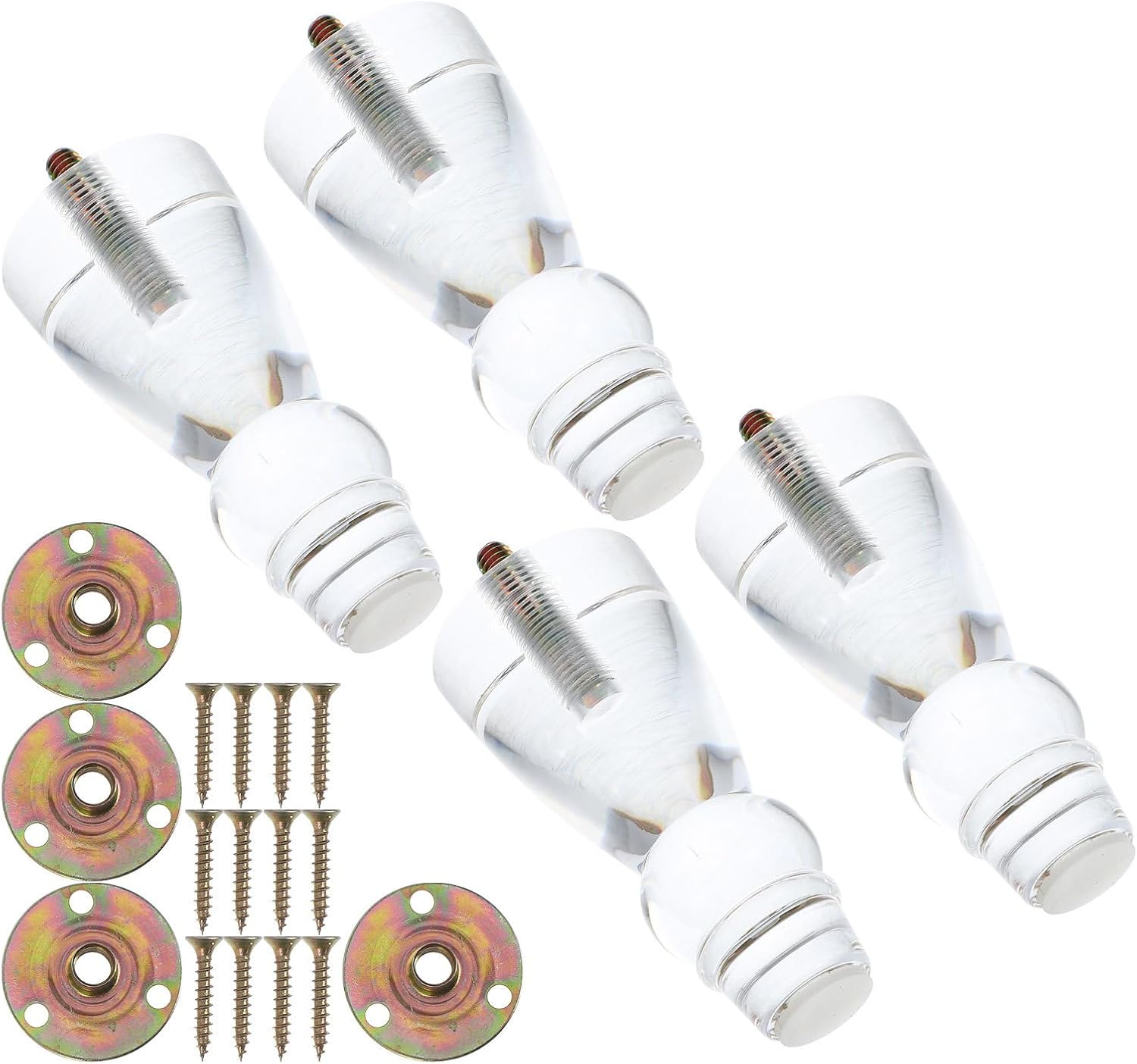 PRETYZOOM 4 Pcs Acrylic Sofa Feet Replacement Furniture Legs with Metal Mounts, Tapered Support for Couch, Cabinet, Bed and Dresser, Sturdy Crystal Design for Home Furniture