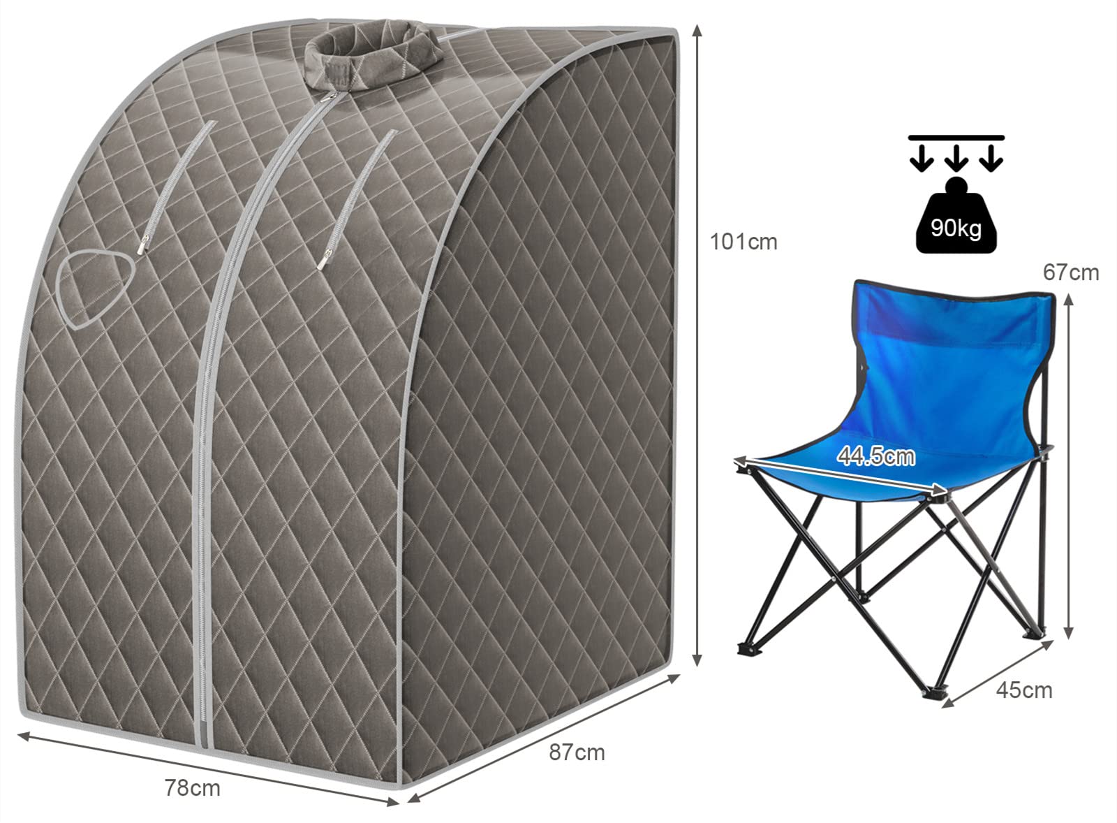 RELAX4LIFE 3 L Mini Dampfsauna, Heimsauna mit Fernbedienung, 9-stufiger Timer bis 90 Min/Temperatur flexibel einsetzbar bis 64 °C, Mini-Sauna 1000 W Verdampfer, Saunakabine mit Zubehör (Grau)