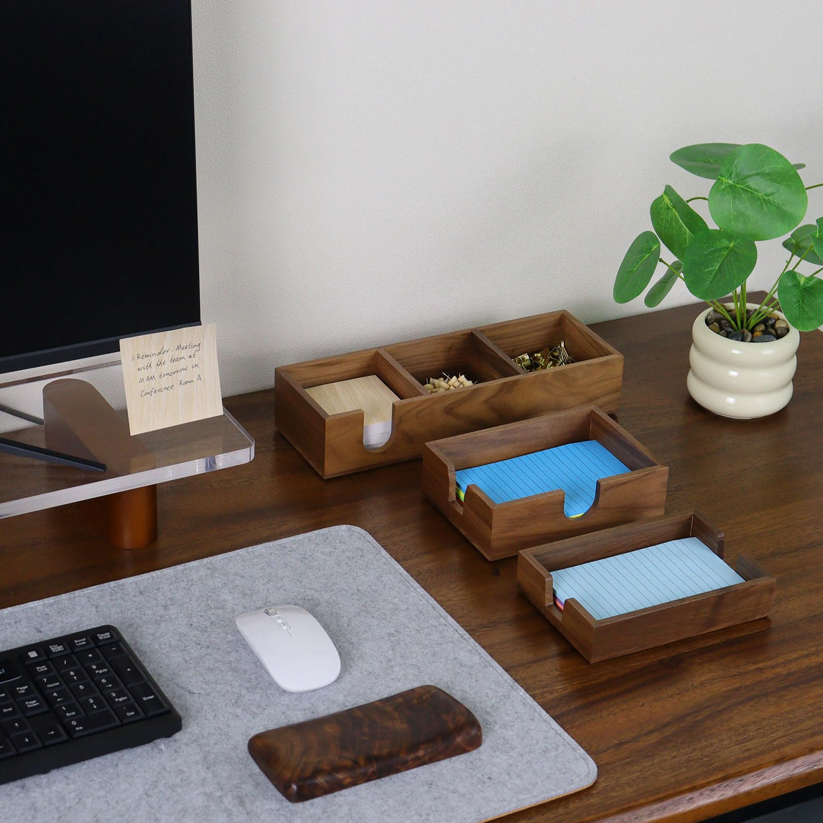 Sticky Note Holder, Walnut Wood Self Stick Note Pad Holders with Non-Slip Base, Cube Paper Holder Desk Organiser, Memo Pad Holder, Small Note Dispenser for Home Office Decor (4x6'' Note Holder) - Image 3