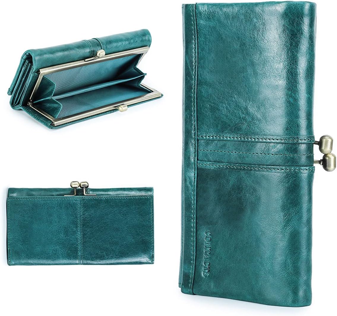 Contact's Womens Kiss Lock Purse Leather Clutch Wallet Frame Coin