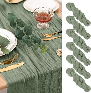 AUAUY 6 Stück Boho Gaze Etamin, Tischläufer, 90 x 300 cm, Packung mit Tischläufer aus Seihtuch, Tischläufer, Küche, Innendekoration, Urlaub, Hochzeit, Party, Geburtstag, Dekoration, Grün