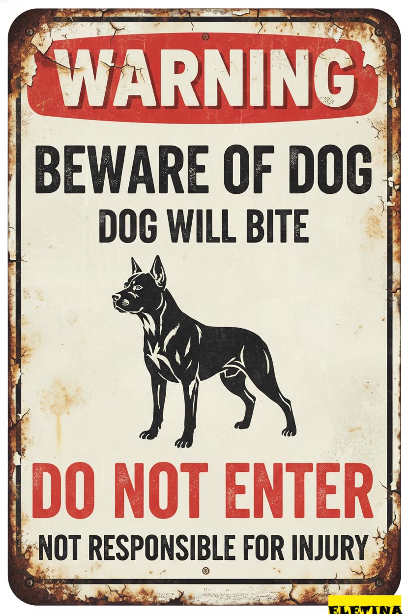 Warning Dog Will Bite Belgian Malinois Tin Sign, 8x12 Inch