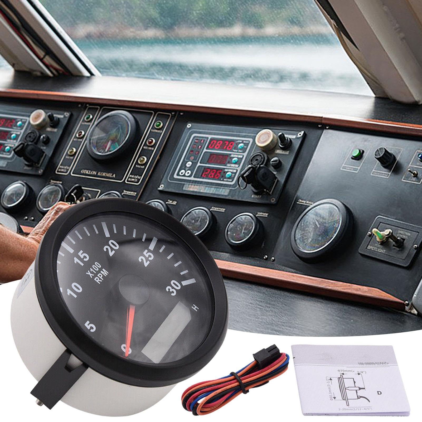 Strumento Contagiri Nautico per Imbarcazioni Impermeabile a prova d'acqua | Tachimetro per uso nautico 0-3000 giri/min, quadrante 85 mm Per Barca Yacht Pesca Pontone Incrociatore Motoscafo Imbarca