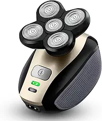Telfun Barbeador elétrico 5 em 1 para homens, barbeadores rotativos recarregáveis molhados e secos, kit de cuidados sem fio 5D flutuante 5 cabeças com barba, nariz, orelha, aparador