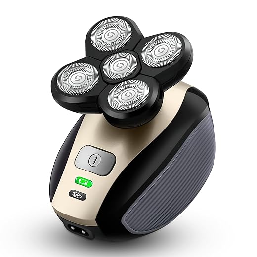 Telfun Barbeador elétrico 5 em 1 para homens, barbeadores rotativos recarregáveis molhados e secos, kit de cuidados sem fio 5D flutuante 5 cabeças com barba, nariz, orelha, aparador