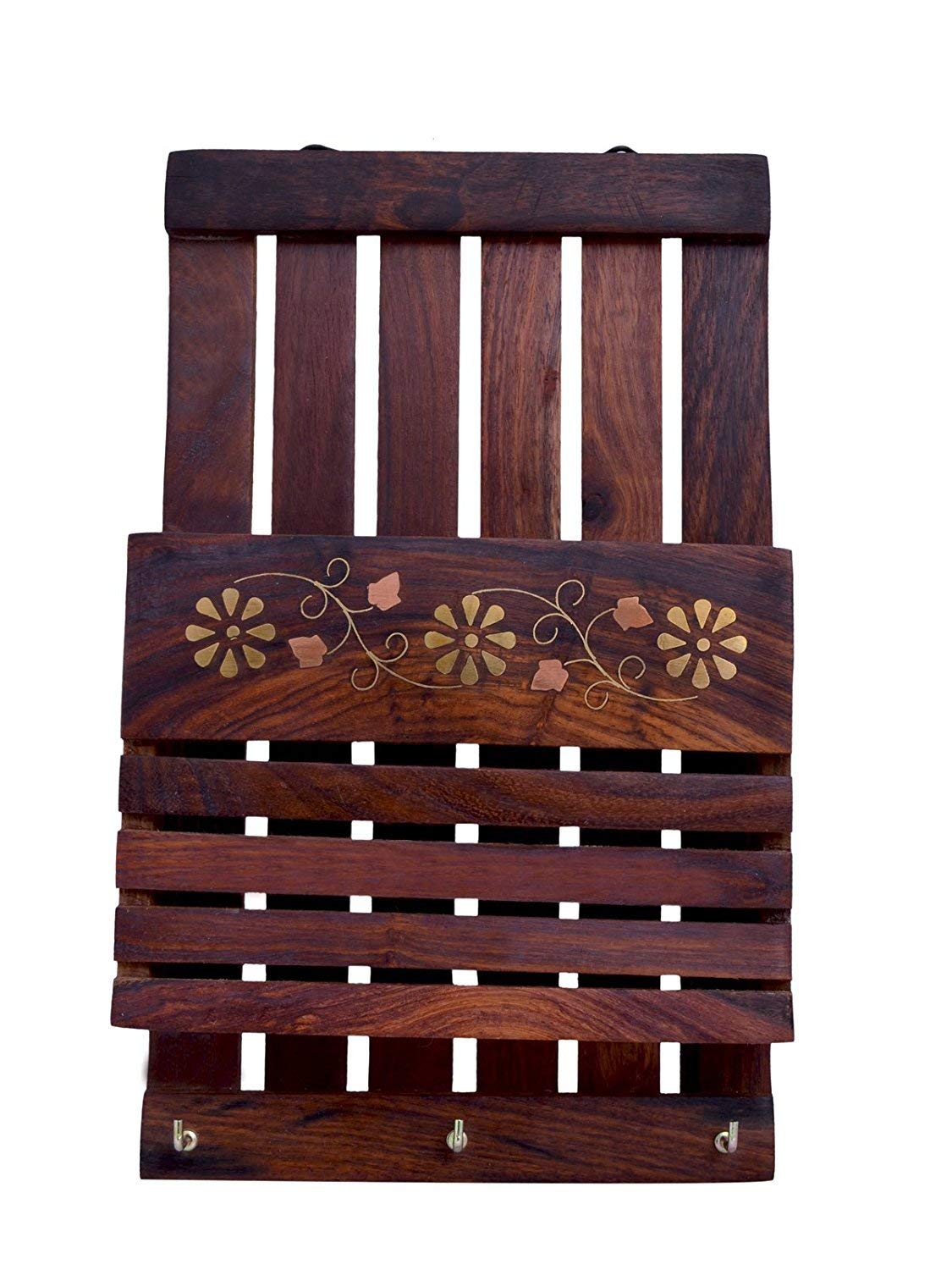 Acewood Key Holder Letter Rack Wall Hanging wooden Wall Decor (Brown)