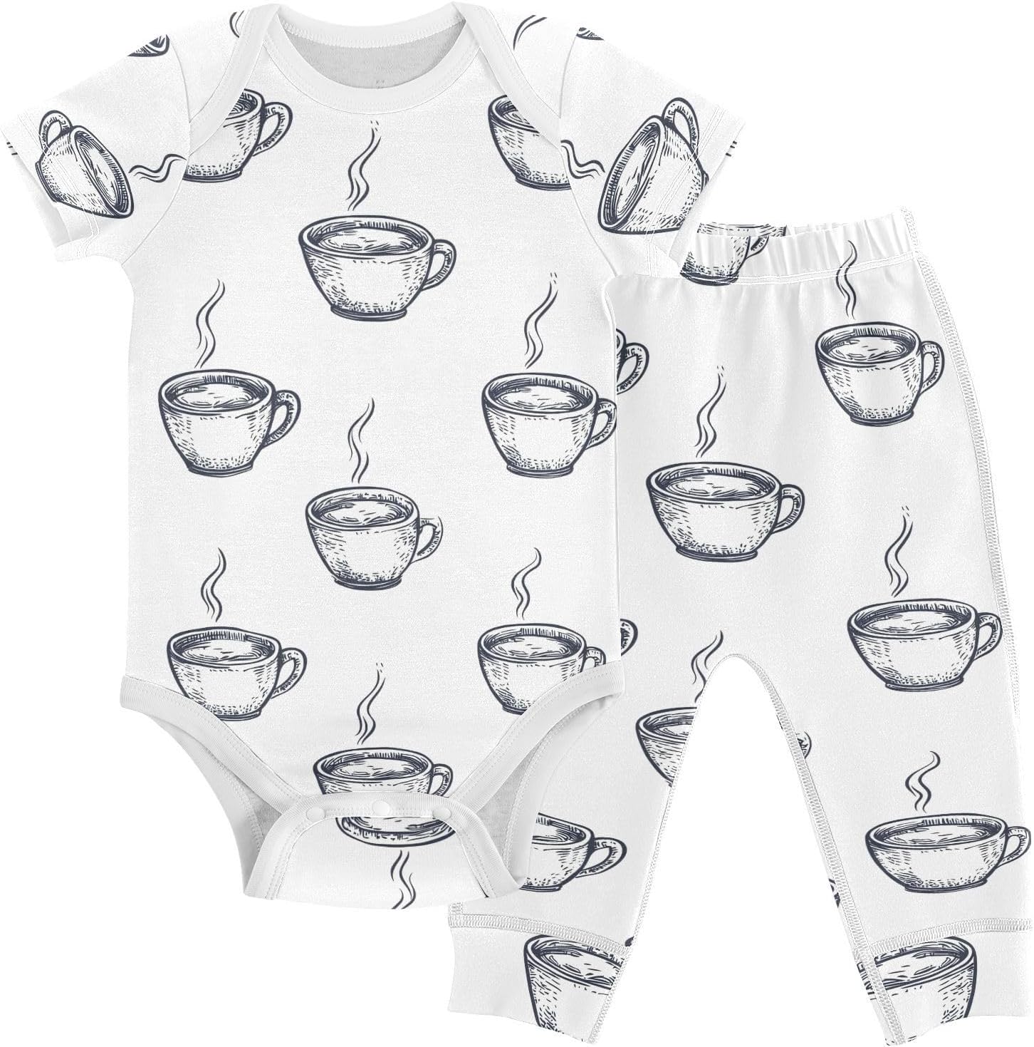 vvfelixl Baby Clothes Coffee Cup Line Baby Bodysuits Set Unisex Short Sleeve Babys Pants Sets 0-3M