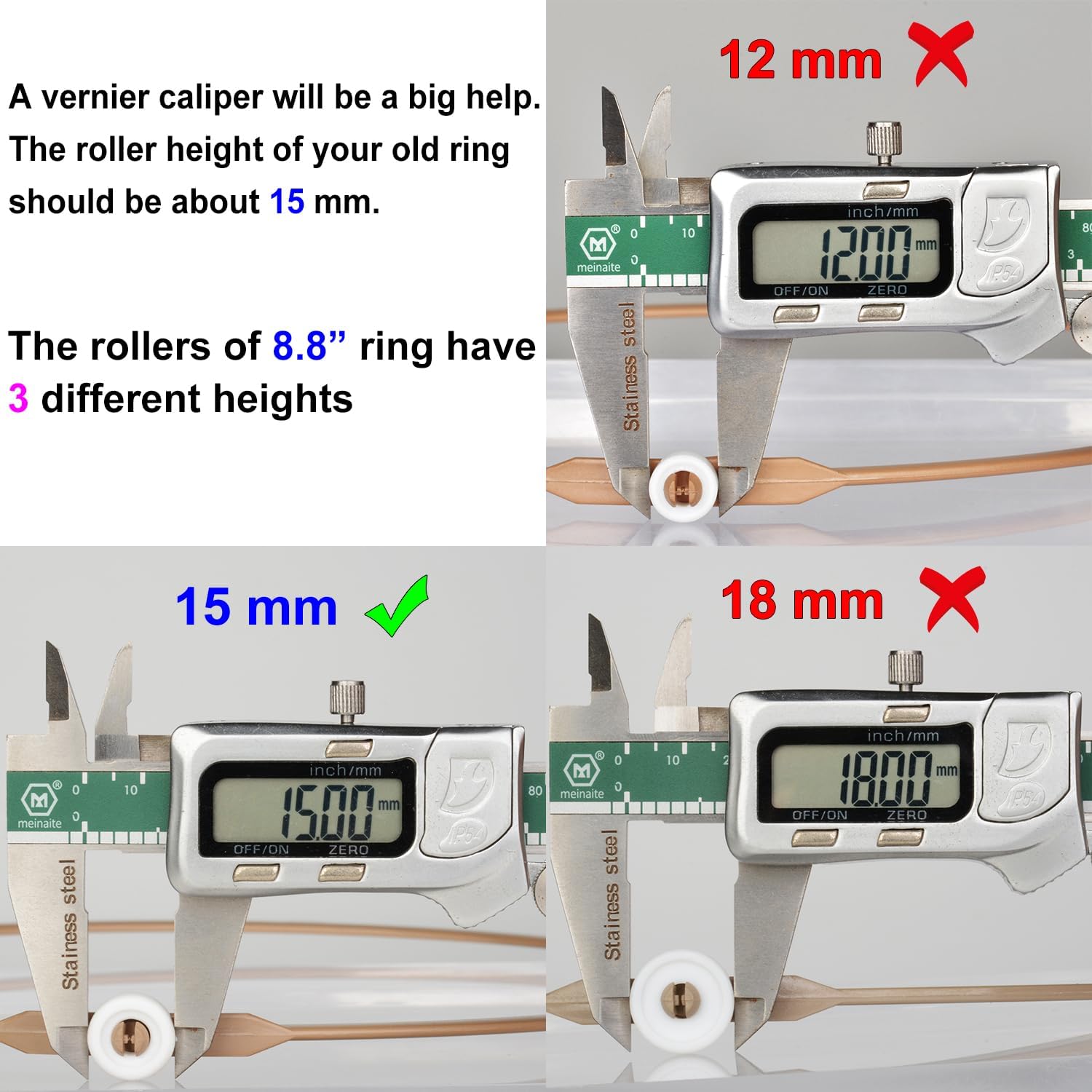 8.8 Microwave Turntable Ring with 15 mm Rollers, Microwave Oven Tray Support, Glass Plate Rotating Roller Ring, Ring Outer Diameter 8.8 inch (22.2 cm), Roller Height 15 mm